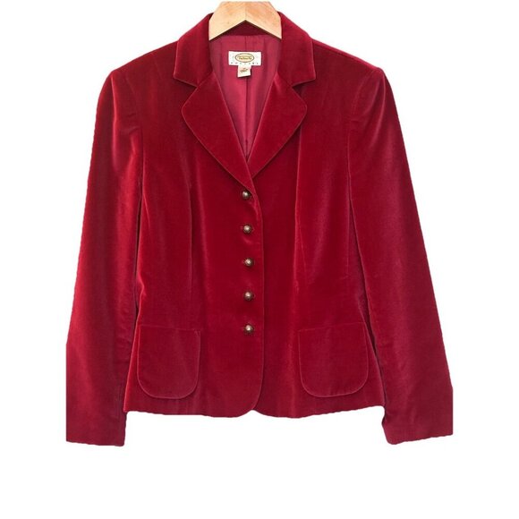 Talbots Women's 10 Petite Velvet Blazer Jacket Red Wine Buttons Pockets - Picture 1 of 13